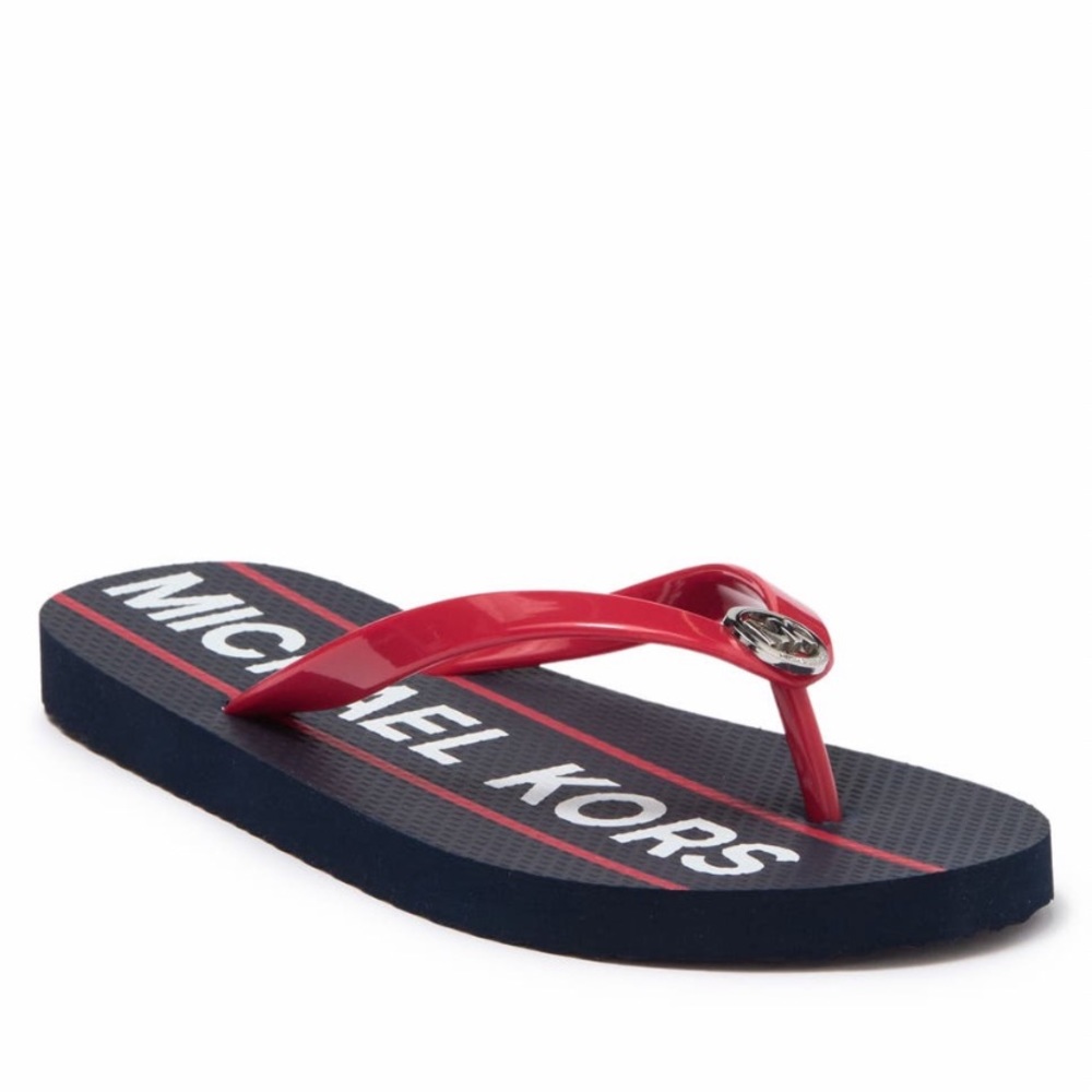 NIB Michael Kors flip flop ADM/OWH/BRRD silver MK logo new with box